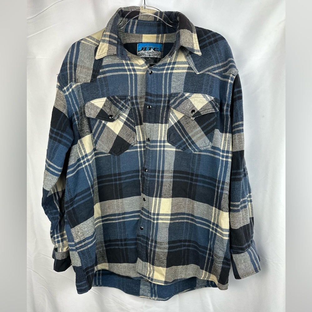BTC Heavyweight Flannel Long Sleeve Shirt. Mens Size XL. Blue. Plaid.